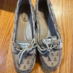 Sperry Taupe Anchor-Print Boat Shoes